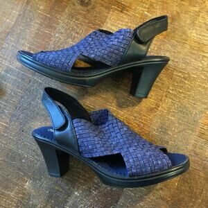 Bernie Mev Beatrice Pump Womens 38 7.5-8 Blue Jeans Heel Shoe Open Toe w/Bag Box